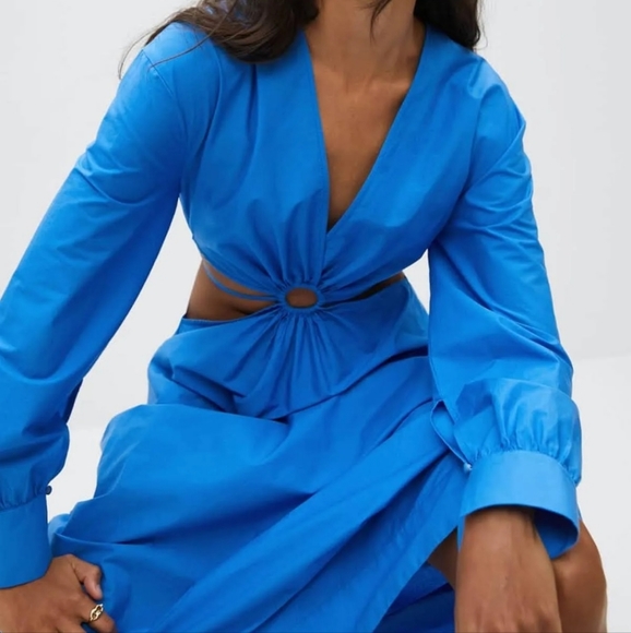 Mango Dresses & Skirts - NWT MNG Mango sustainable cotton side cutout o-ring tie waist size zip midi dres